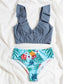 Tropical Ruffle Trim Bikini Swimsuit
