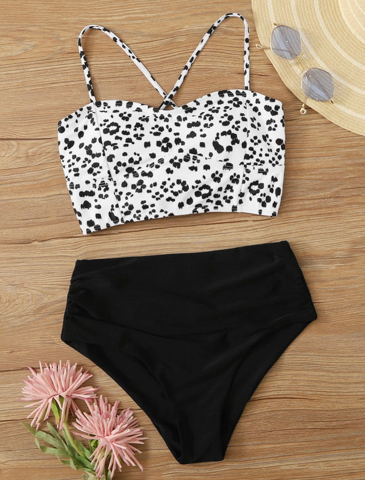 Dalmatian Print Lace Up Back Bikini Set
