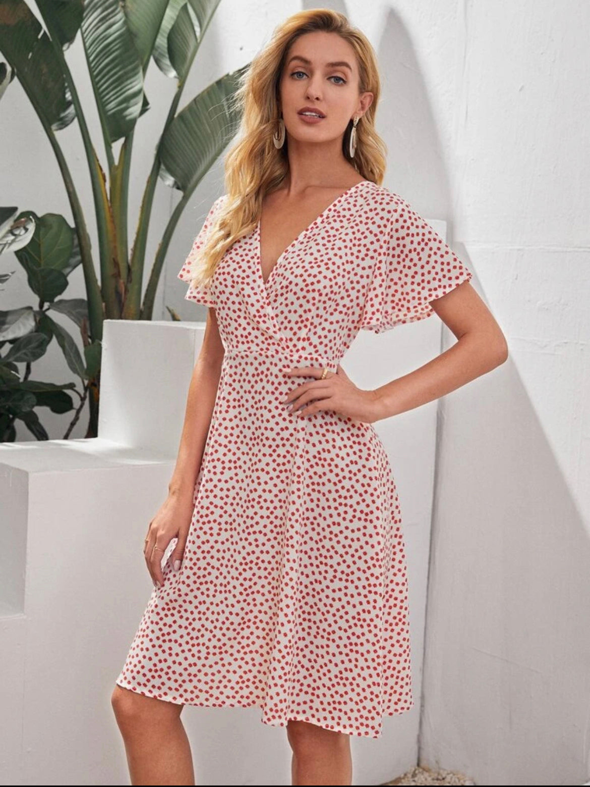 Ditsy Floral Butterfly Sleeve Dress