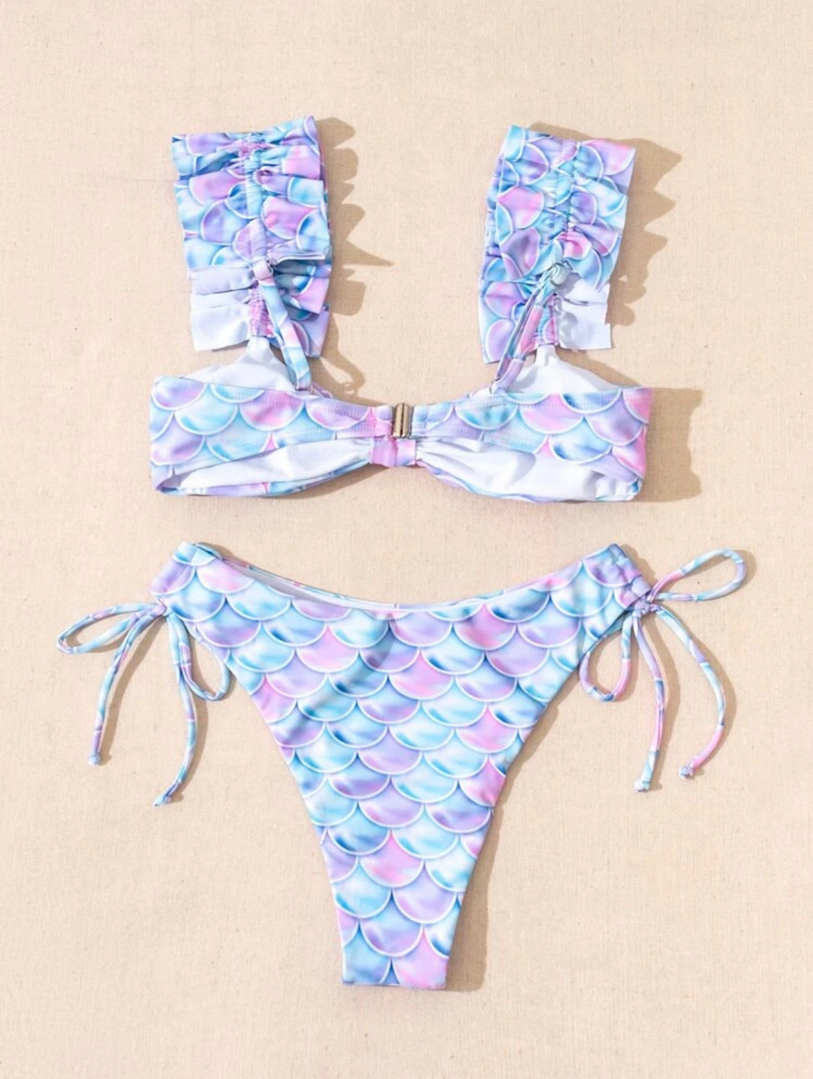Fish Scales Ruffle Trim Bikini Swimsuit