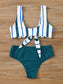 Striped Knot Front High Waisted Bikini Swimsuit