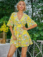 Flounce Sleeve Surplice Neck Floral Dress