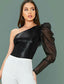One Shoulder Leg-of-mutton Sleeve Crocodile Embossed Top