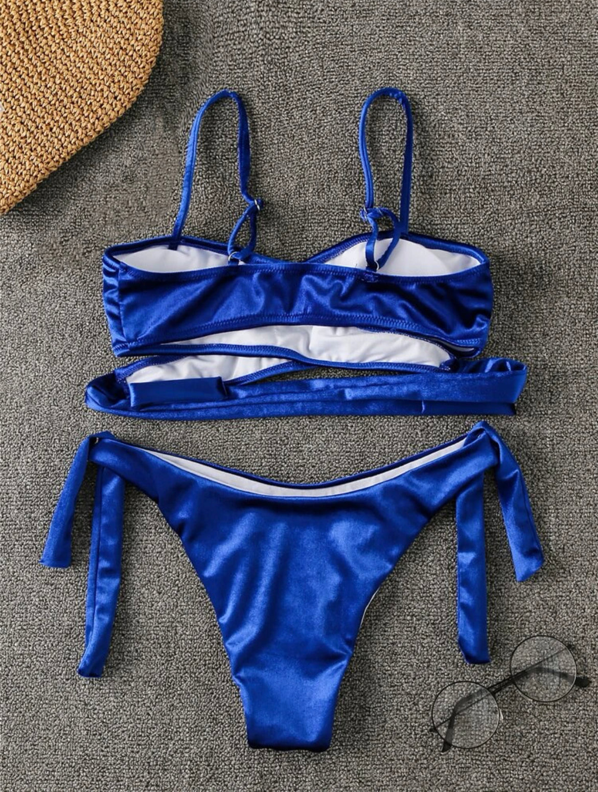 Velvet Criss Cross Tie Side Bikini Swimsuit