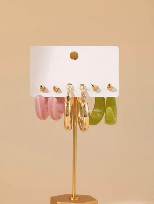 3pairs Simple Hoop Earrings