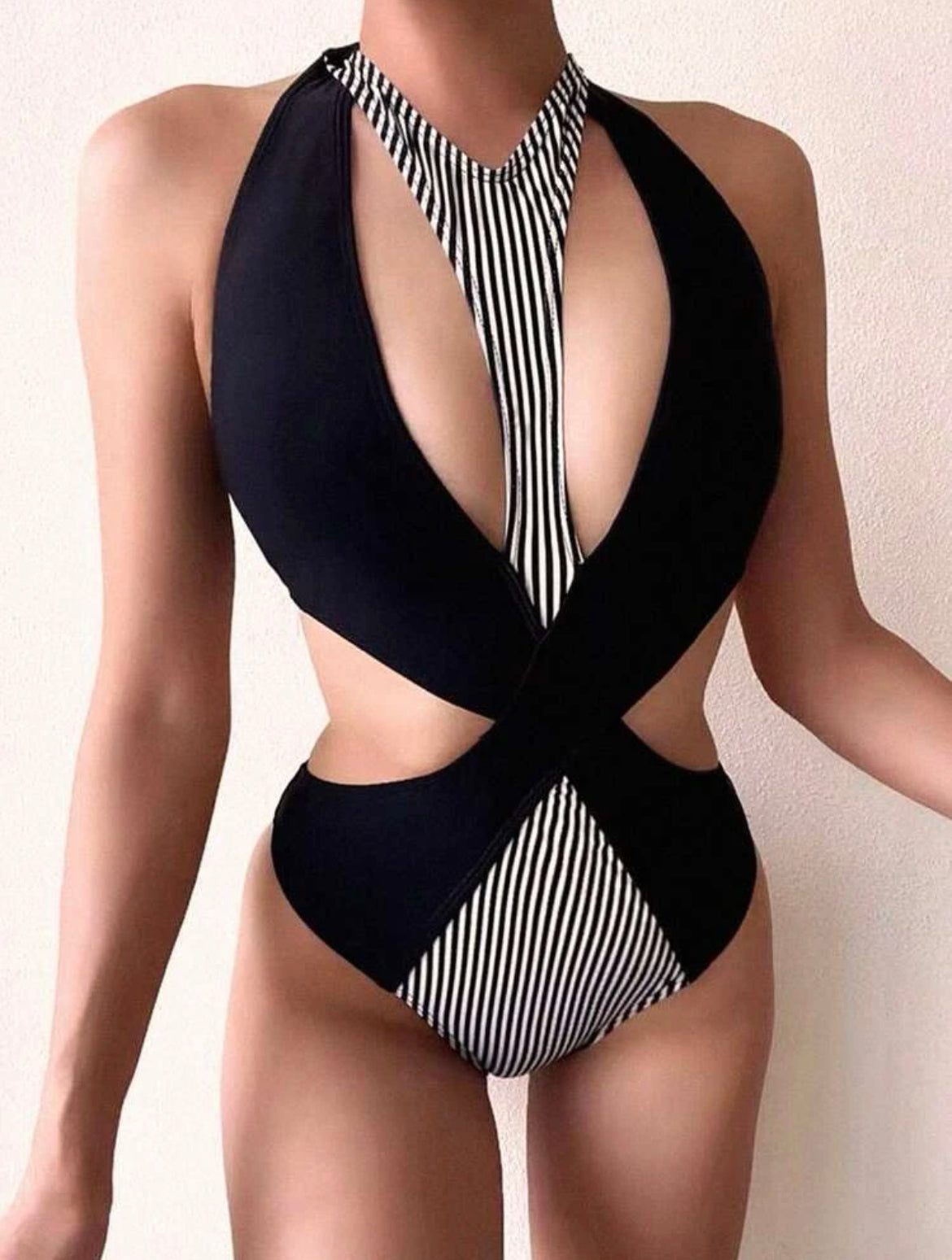 Striped Cut-out One Piece Swimsuit
