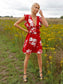 Plunging Neck Tie Back Ruffle Trim Floral Dress