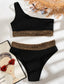 Contrast Trim One Shoulder Bikini Swimsuit