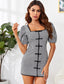 Puff Sleeve Frag Button Front Gingham Dress