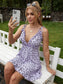 Allover Floral Tie Shoulder Frill Trim Cami Dress