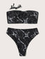 Marble Print Knot Front Bandeau Bikini Swimsuit