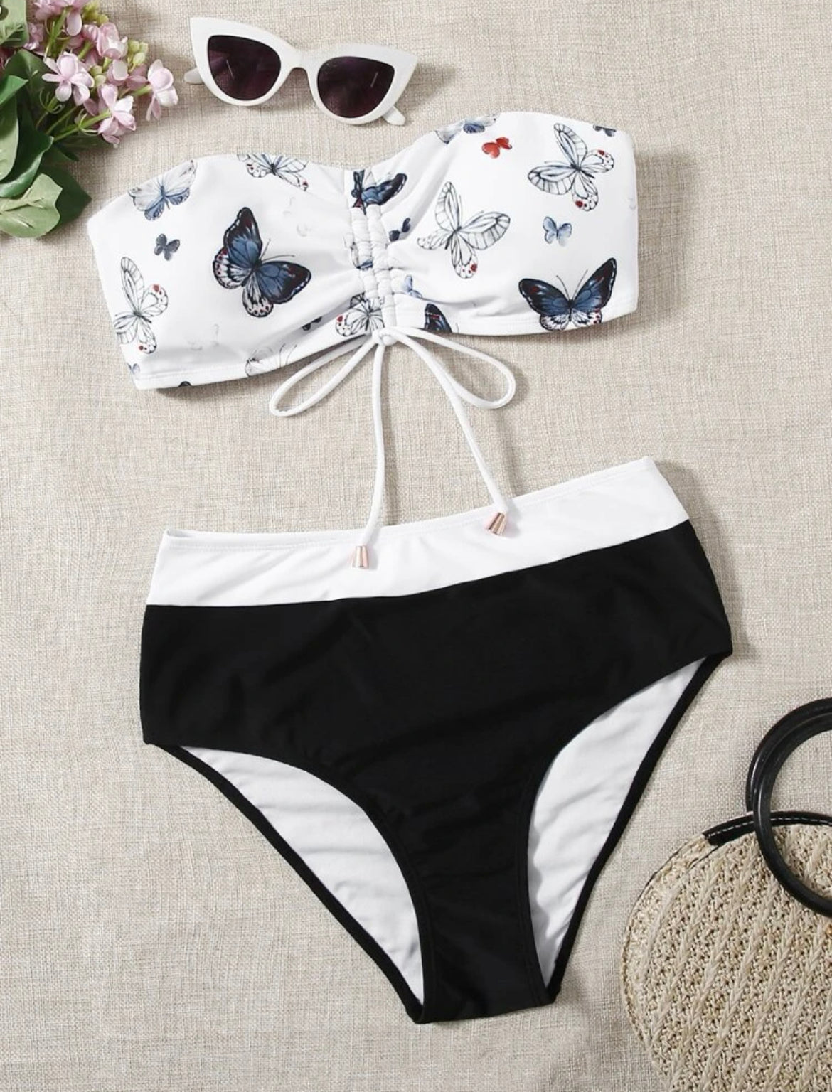 Butterfly Print Bandeau Bikini Swimsuit