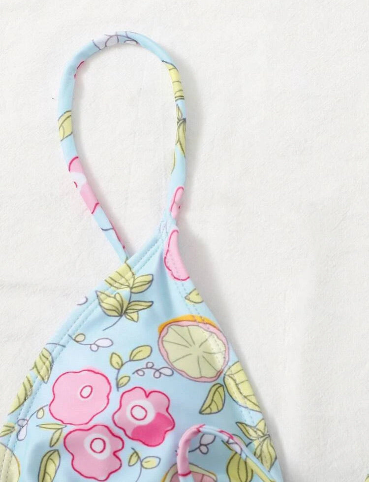 Floral Drawstring High Waist Bikini Swimsuit