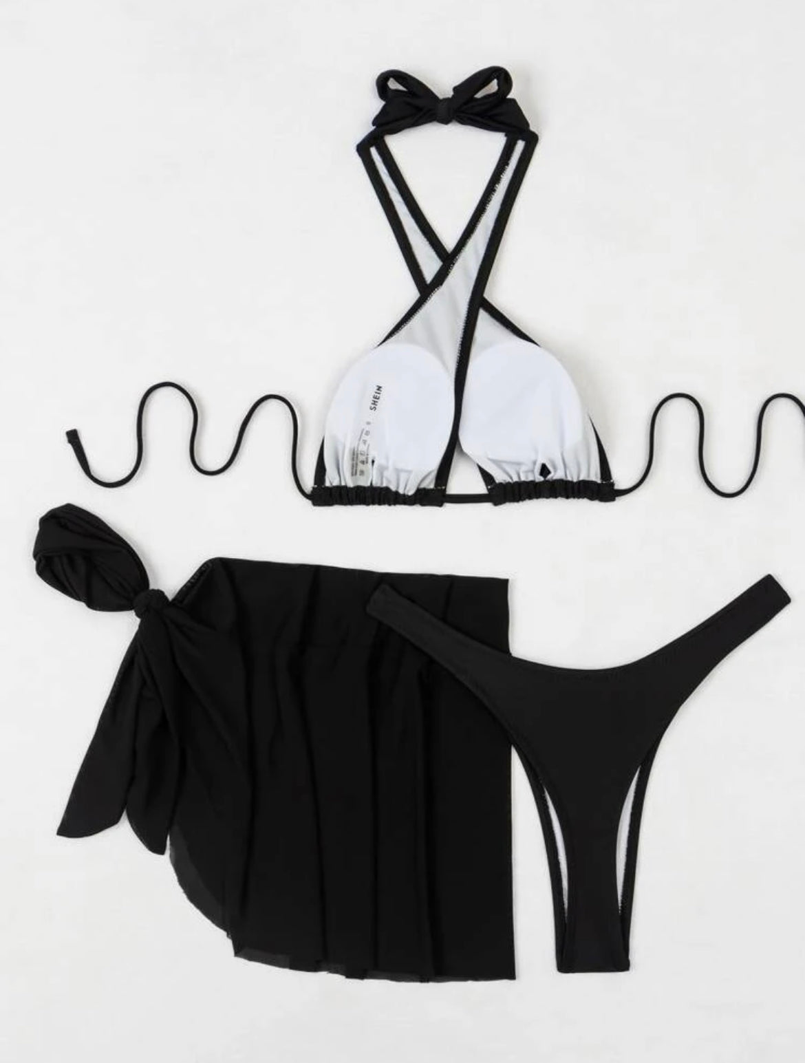 3pack Cross Neck Bikini Swimsuit & Mesh Beach Skirt