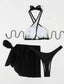 3pack Cross Neck Bikini Swimsuit & Mesh Beach Skirt