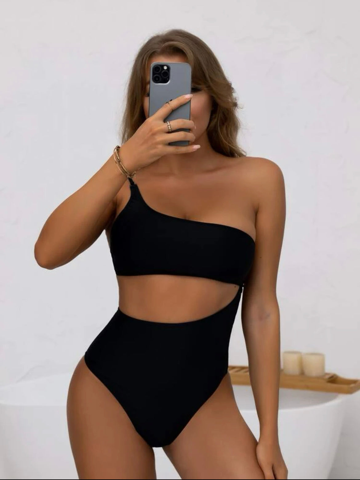Cut Out One Shoulder One Piece Swimsuit