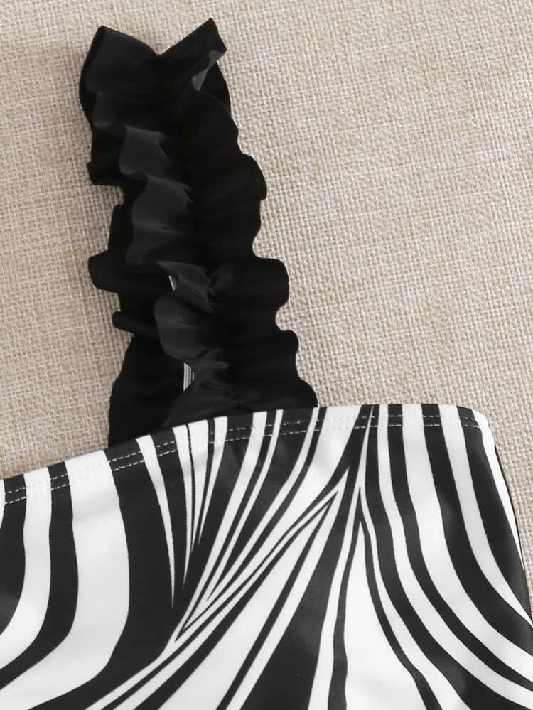 Graphic Frill High Waist Bikini Swimsuit