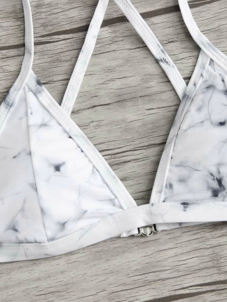 Marble Criss Cross Top With Ladder Cut Out Bikini