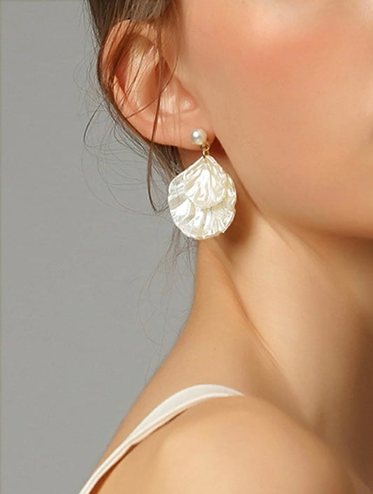 Faux Pearl Shell Shaped Drop Earring 1pair
