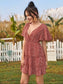 Plunging Neck Frill Trim Ditsy Floral Dress