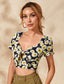 Daisy Floral Peekaboo Tie Front Milkmaid Blouse
