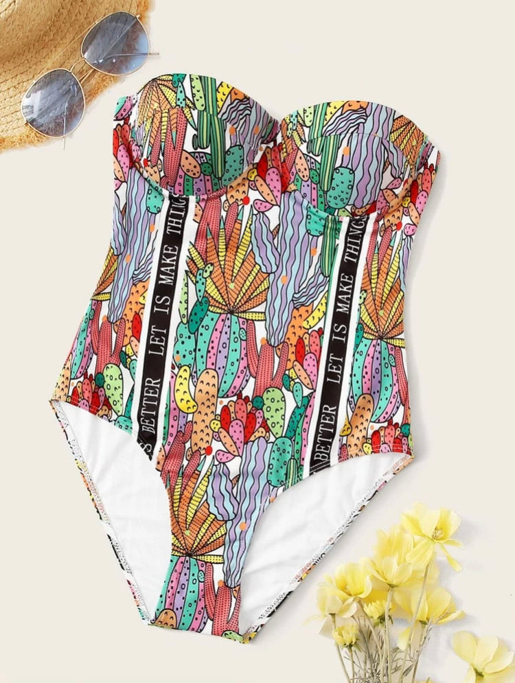 Cartoon Graphic Underwired One Piece Swimsuit