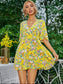 Flounce Sleeve Surplice Neck Floral Dress