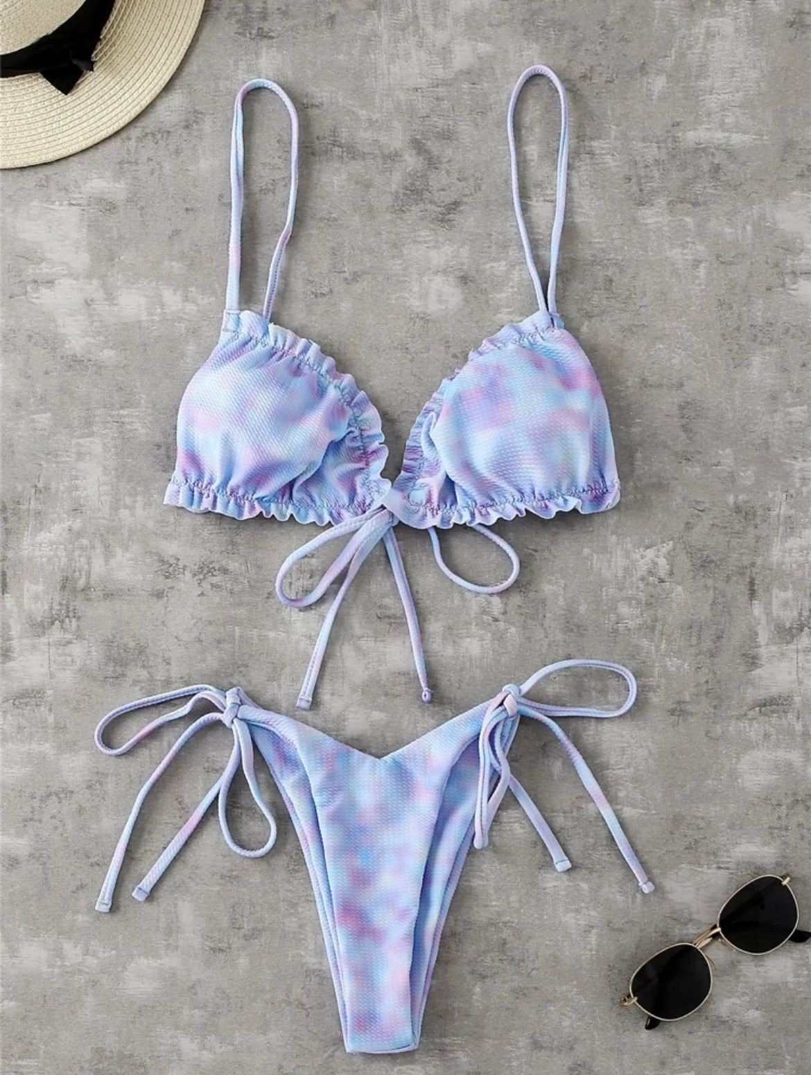 Ombre Frill Trim Tie Side Bikini Swimsuit