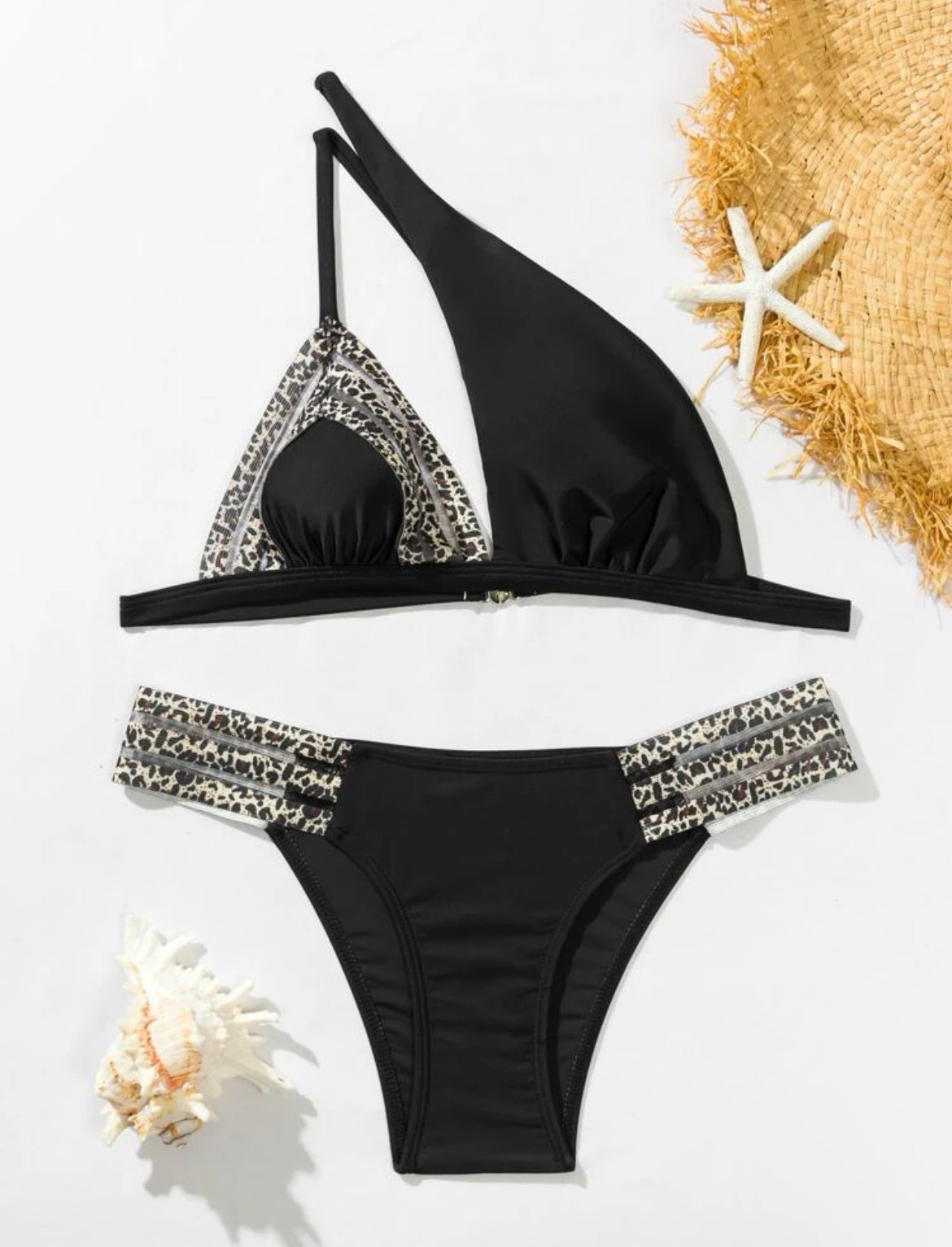 Leopard Print One Shoulder Bikini Swimsuit