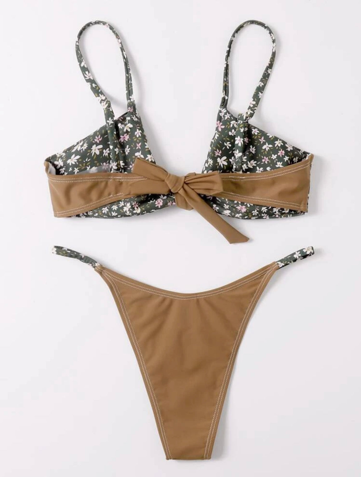 Ditsy Floral Knot Thong Bikini Swimsuit
