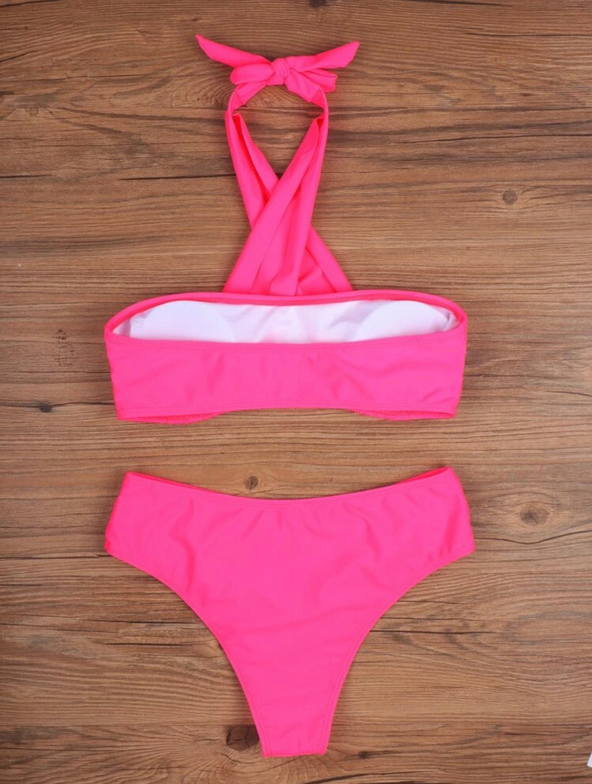 Ruched Crisscross Halter Bikini Swimsuit