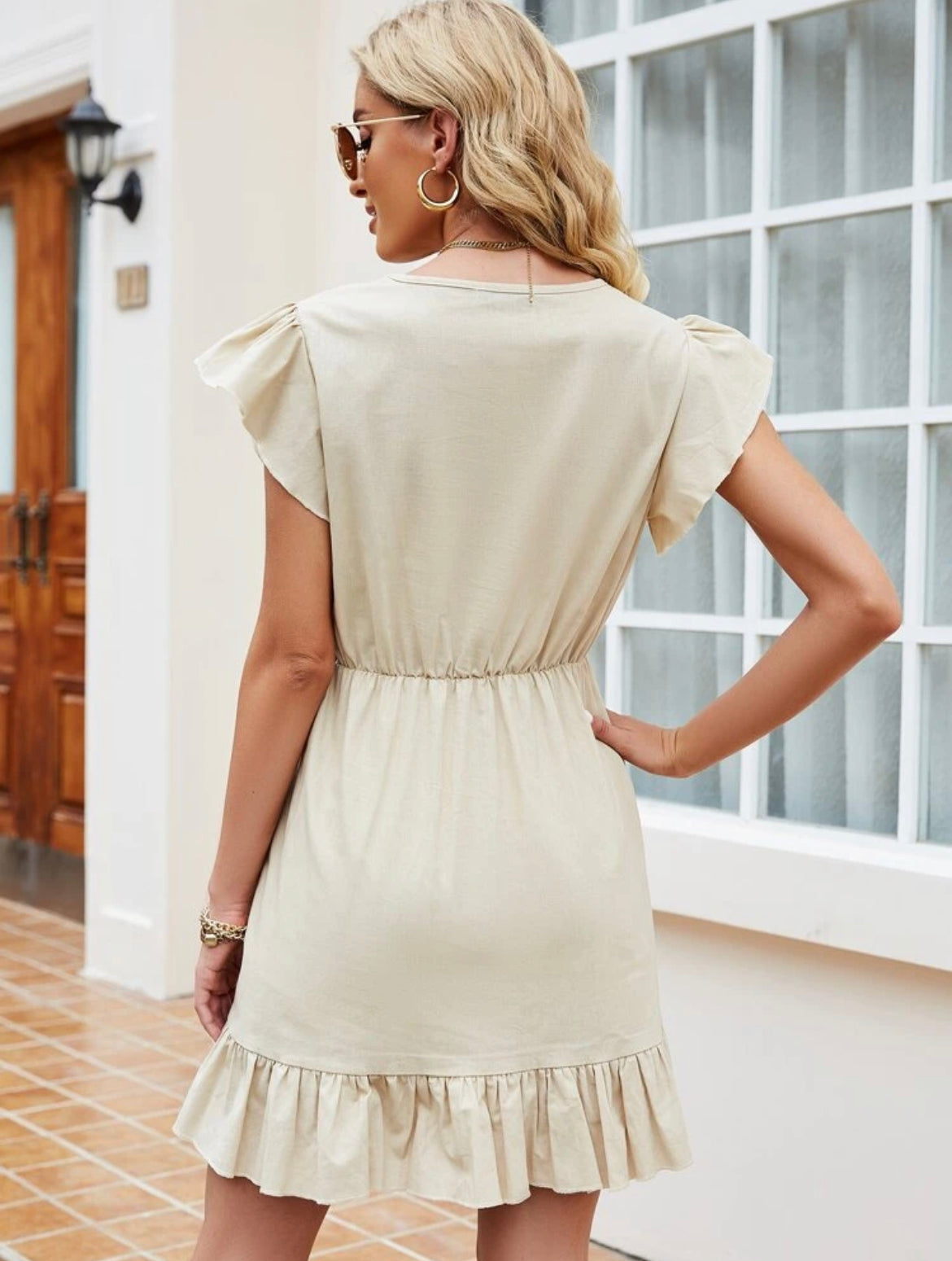 Butterfly Sleeve Ruffle Hem A-line Dress