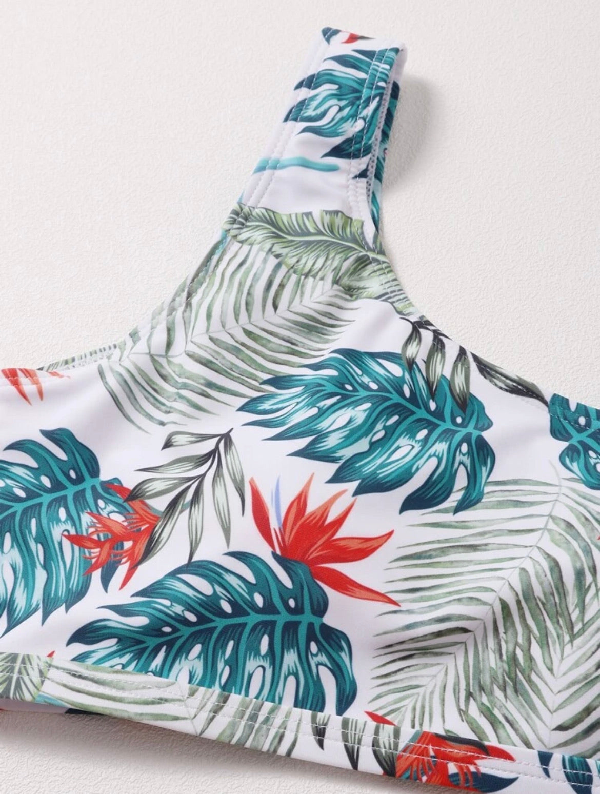 Tropical One Shoulder High Waisted Bikini Swimsuit