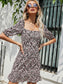 Square Neck Ruffle Hem Floral Dress