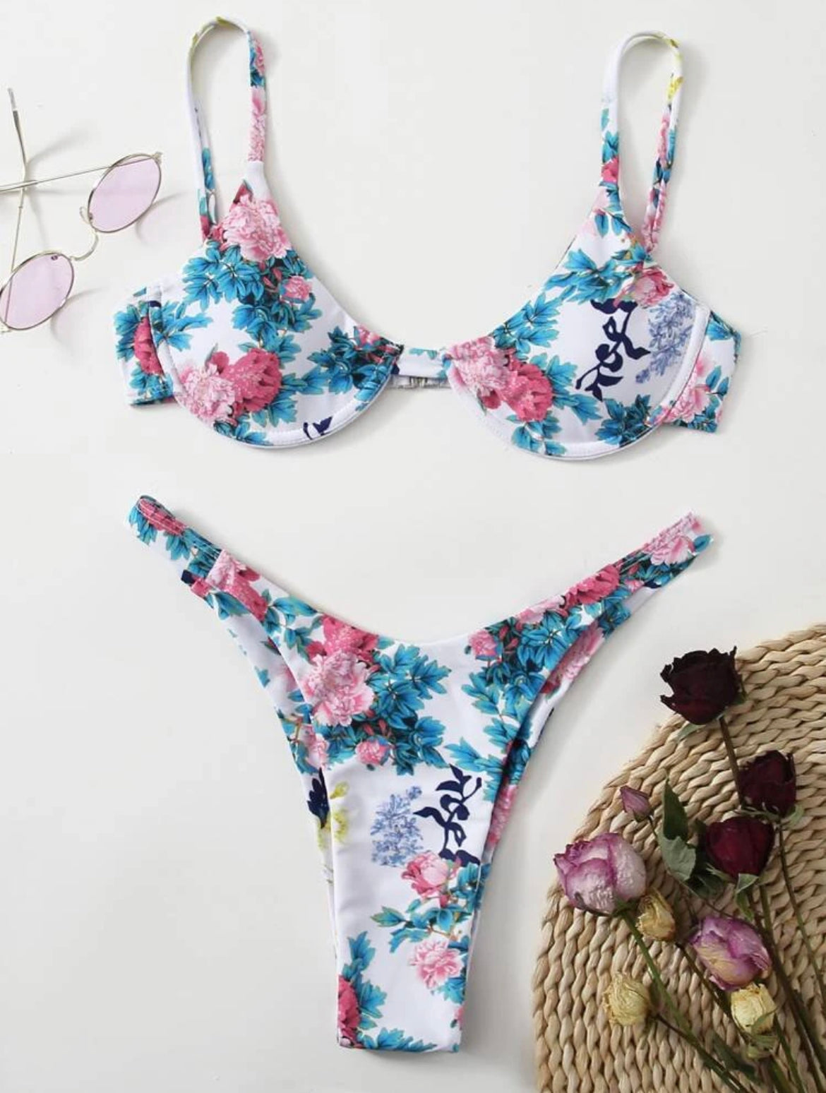 Floral Underwire High Leg Bikini Swimsuit