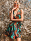 Low Back Tropical Print Belted Dress