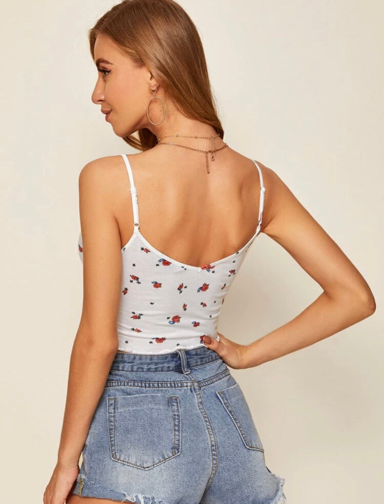 Lettuce Trim Floral Print Crop Cami Top
