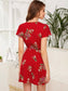 Surplice Neck Floral Print Belted Dress