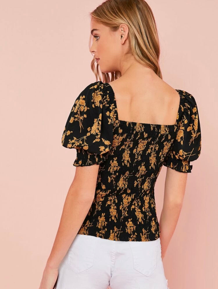 Tie Front Floral Print Milkmaid Top