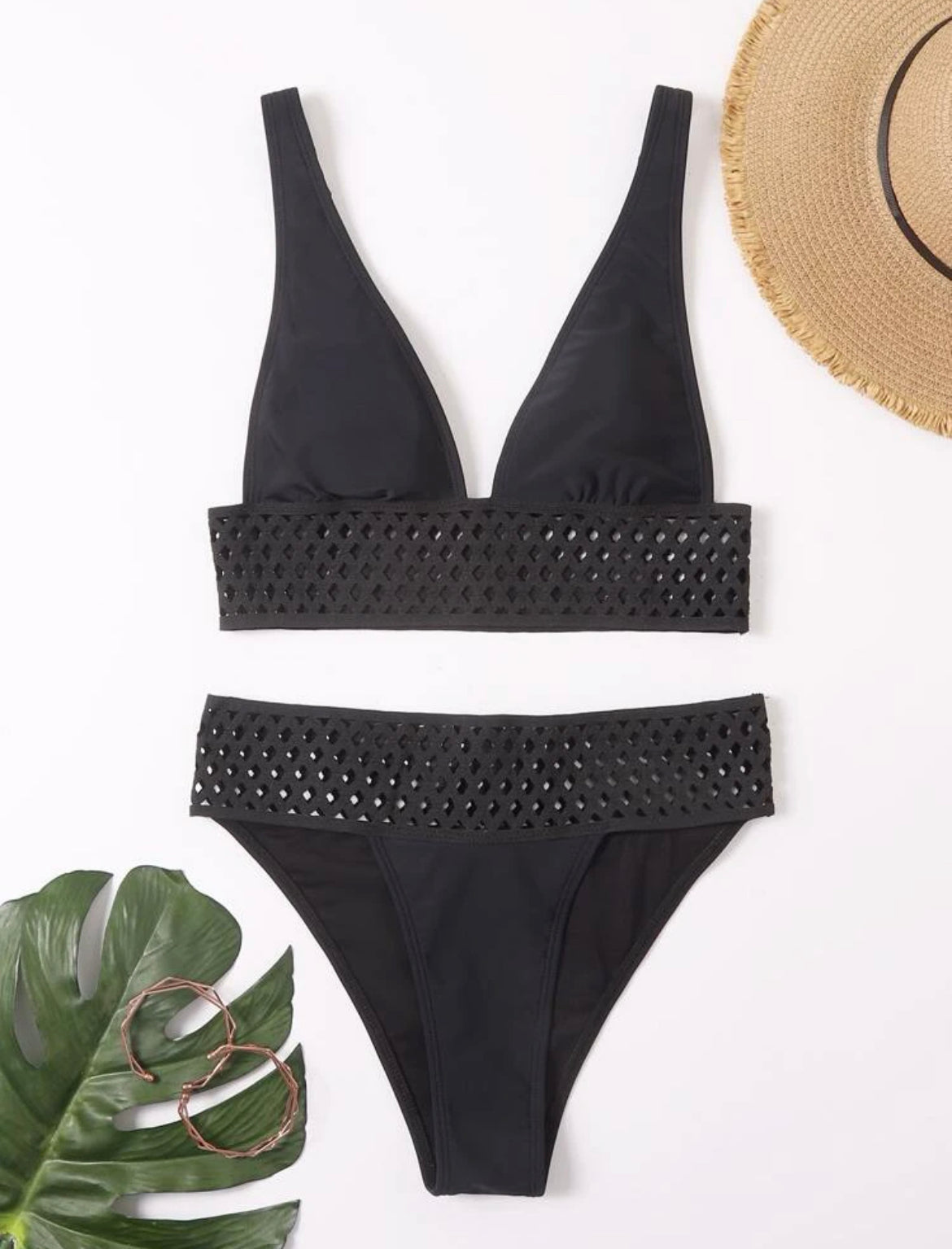 Hollow Out Tape Thong Bikini Swimsuit
