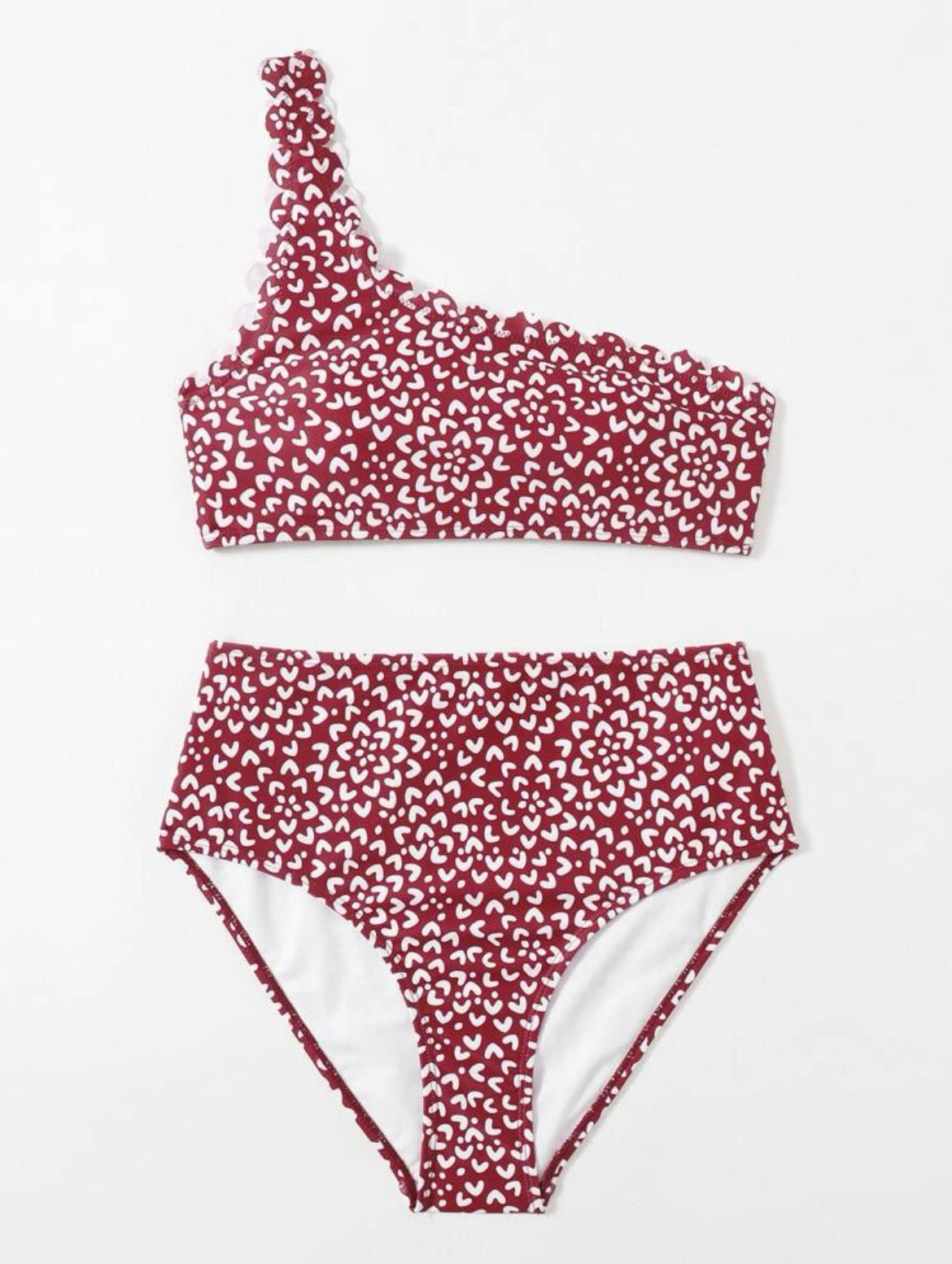 Allover Graphic One Shoulder Bikini Swimsuit