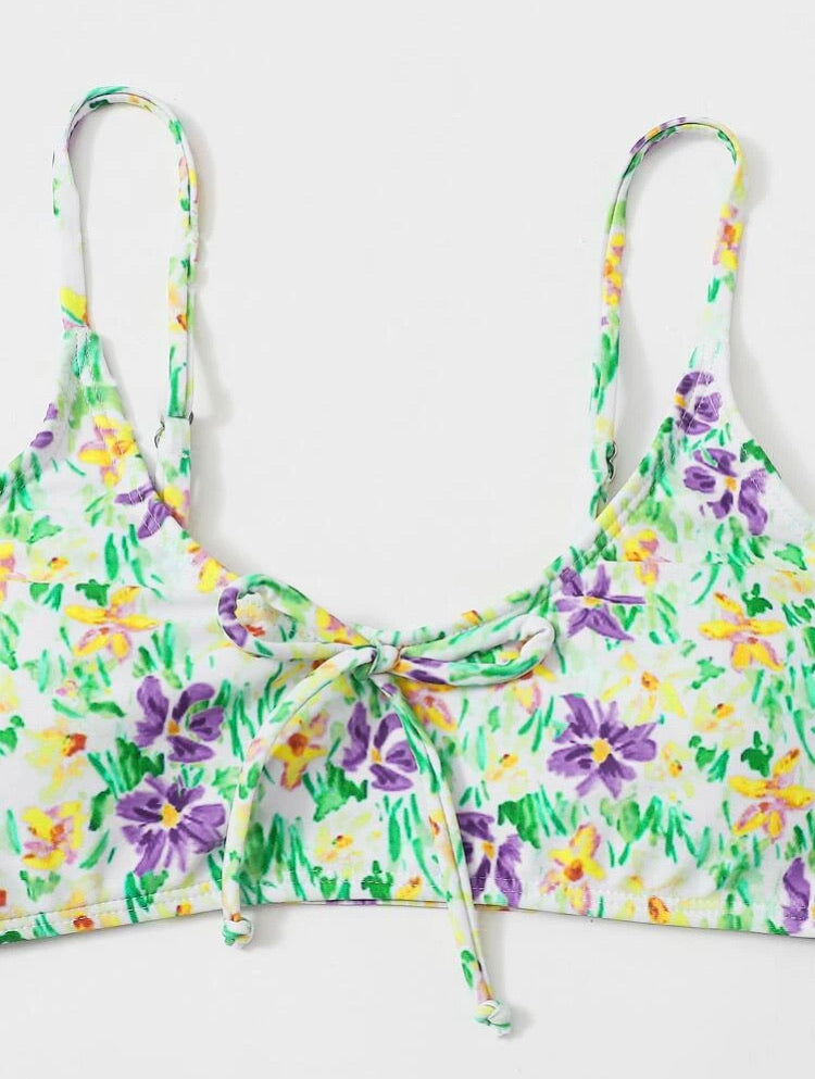 Floral Knot Detail High Waist Bikini Swimsuit
