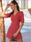 Twist Front Puff Sleeve Ditsy Floral Dress