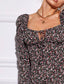 Ditsy Floral Tie Neck Gigot Sleeve Drawstring Ruched Side Dress