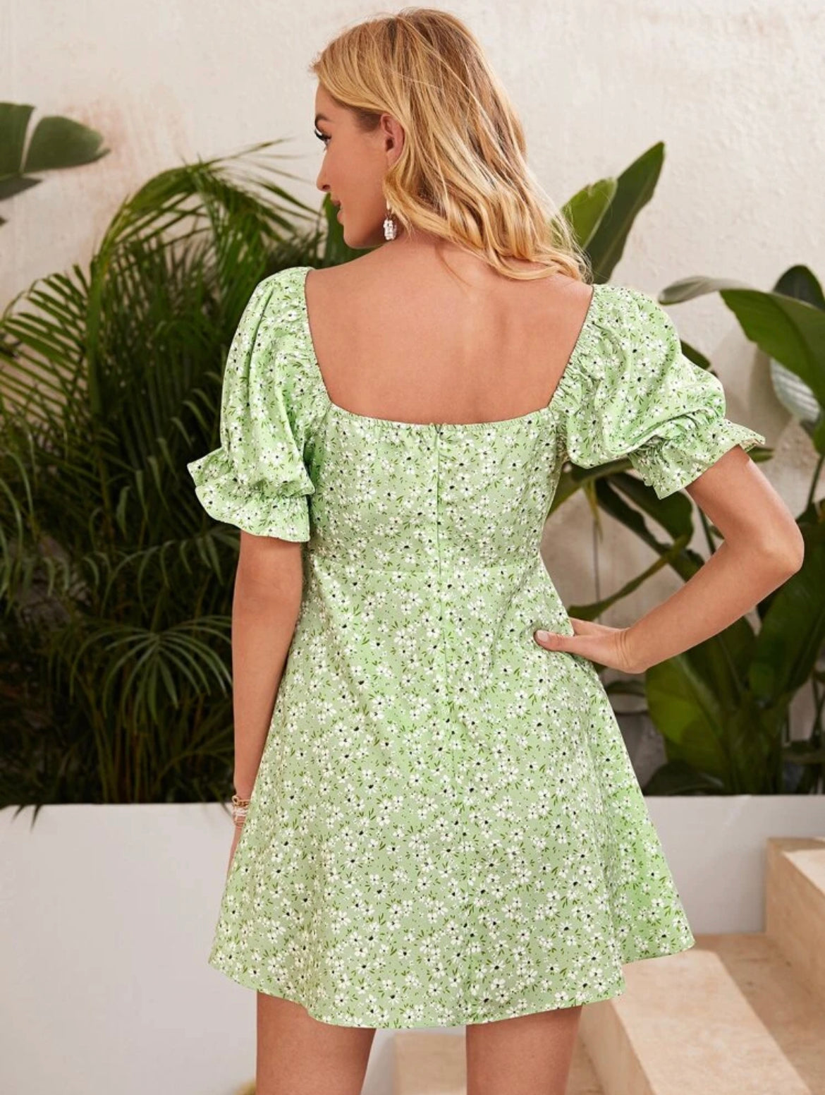 Ruffle Cuff Puff Sleeve Ruched Bust Ditsy Floral Milkmaid Dress