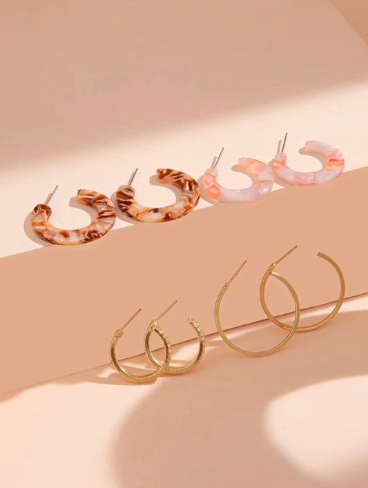 4pairs Resin Cuff Hoop Earrings