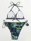 Chain & Tropical Print Tie Side Bikini Swimsuit
