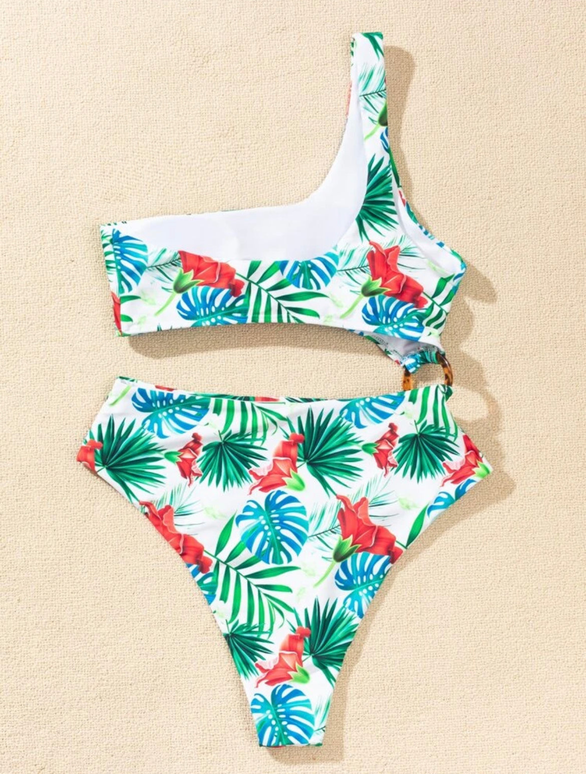 Tropical Cut Out One Piece Swimsuit