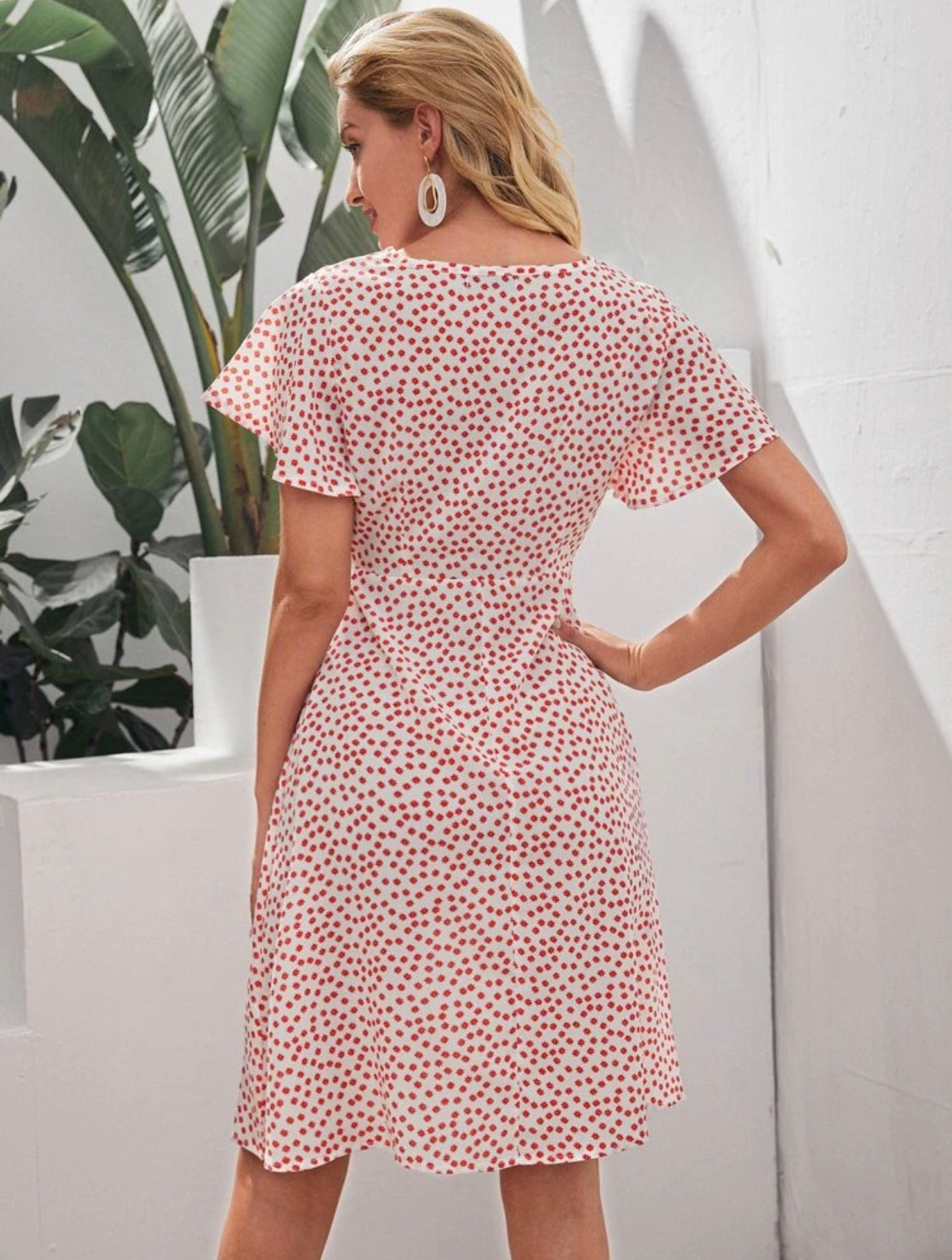 Ditsy Floral Butterfly Sleeve Dress