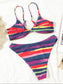 Colorful Striped Print Knot Bikini Swimsuit